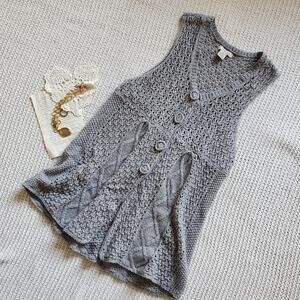 Vintage vertigo wool blend grey button up sleeveless cardigan